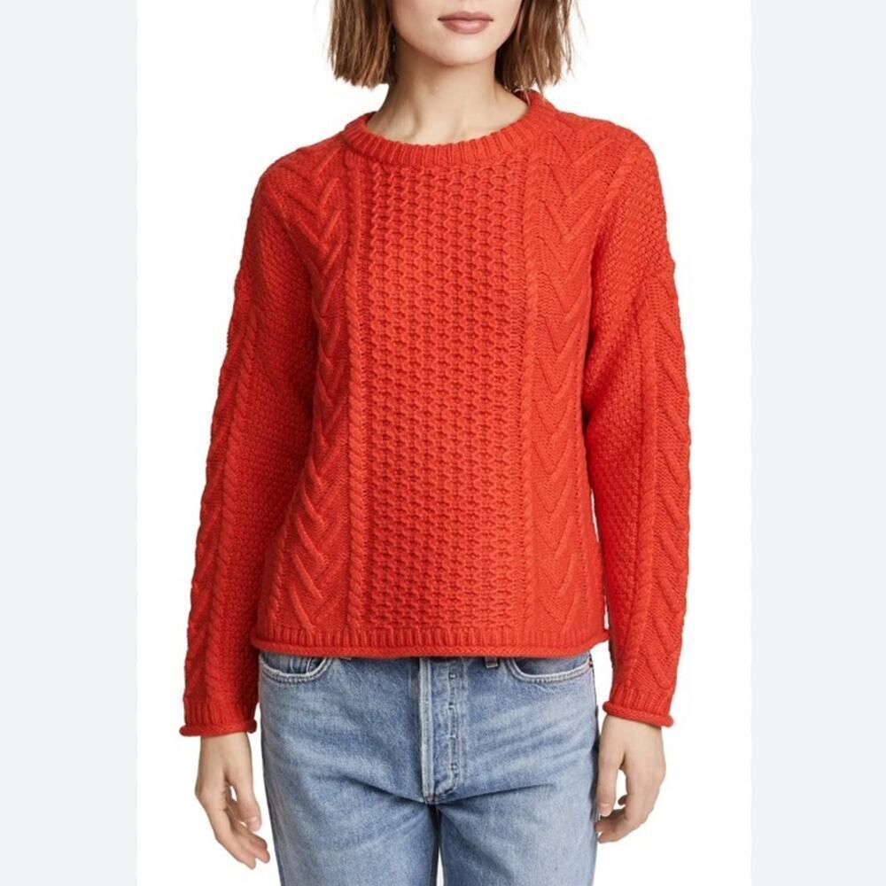 Madewell Solid Rib Cable Crew Neck Shirt Bright Poppy size medium